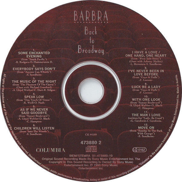 Barbra Streisand : Back To Broadway (CD, Album)