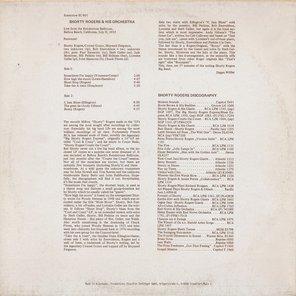 Shorty Rogers Big Band : The Shorty Rogers Big Band "Live" 1953 (LP, Album, Mono)