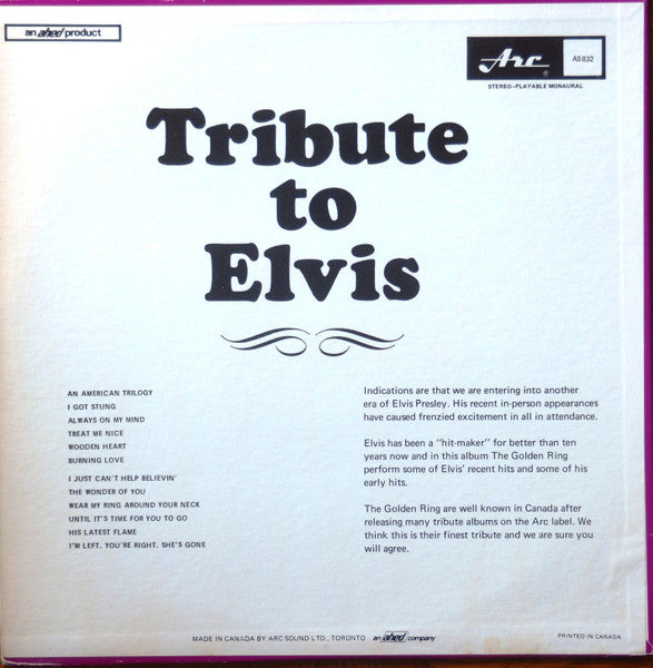The Golden Ring : Tribute To Elvis Vol. 2 (LP, Album)