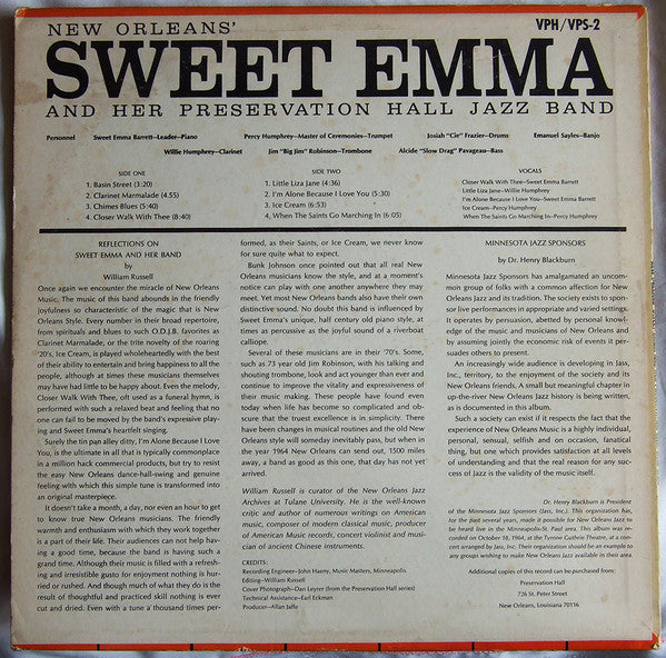 Preservation Hall Jazz Band : New Orleans' Sweet Emma And Her Preservation Hall Jazz Band (LP, Album, RP, MGM)
