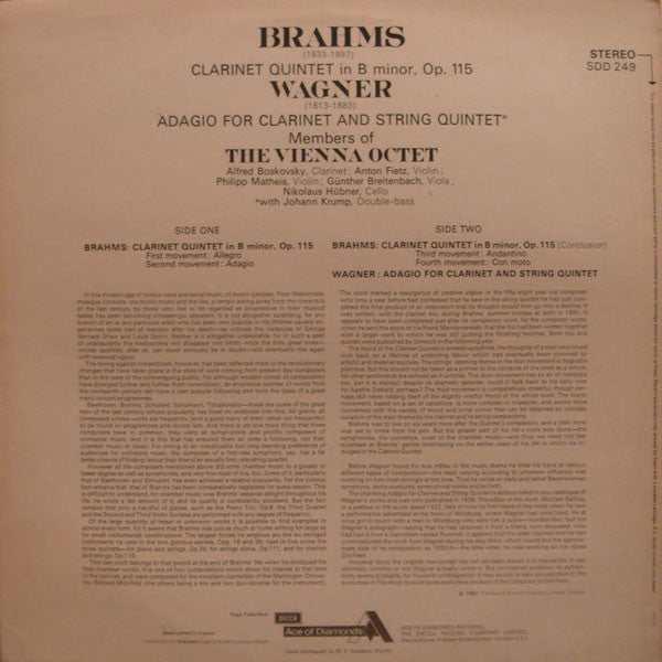 Johannes Brahms, Richard Wagner - Mitglieder Des Wiener Oktetts : Clarinet Quintet / Adagio For Clarinet And String Quintet (LP, Album)