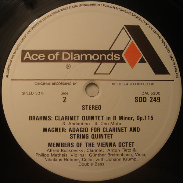 Johannes Brahms, Richard Wagner - Mitglieder Des Wiener Oktetts : Clarinet Quintet / Adagio For Clarinet And String Quintet (LP, Album)