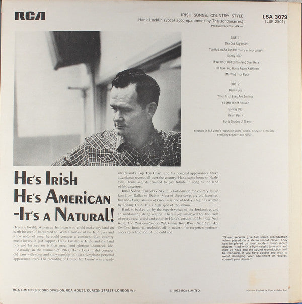 Hank Locklin : Irish Songs, Country Style (LP, Album, RE)