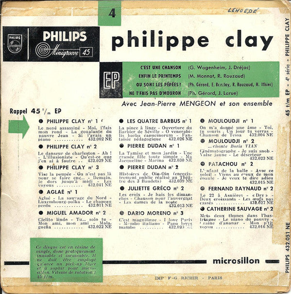 Philippe Clay : 4 - C'est Une Chanson (7", EP)