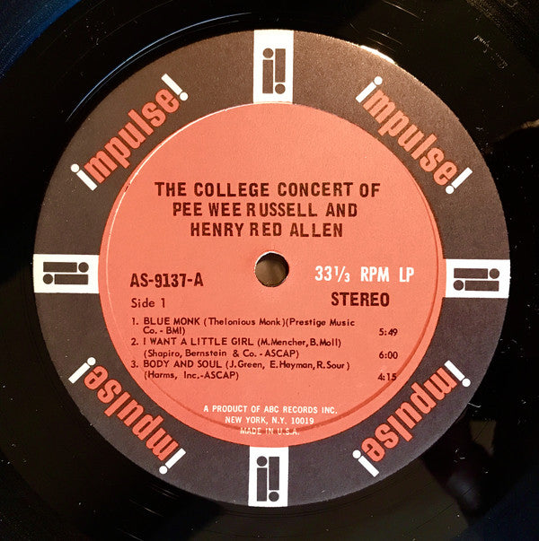 Pee Wee Russell And Henry "Red" Allen : The College Concert Of Pee Wee Russell And Henry Red Allen (LP, Album, Gat)