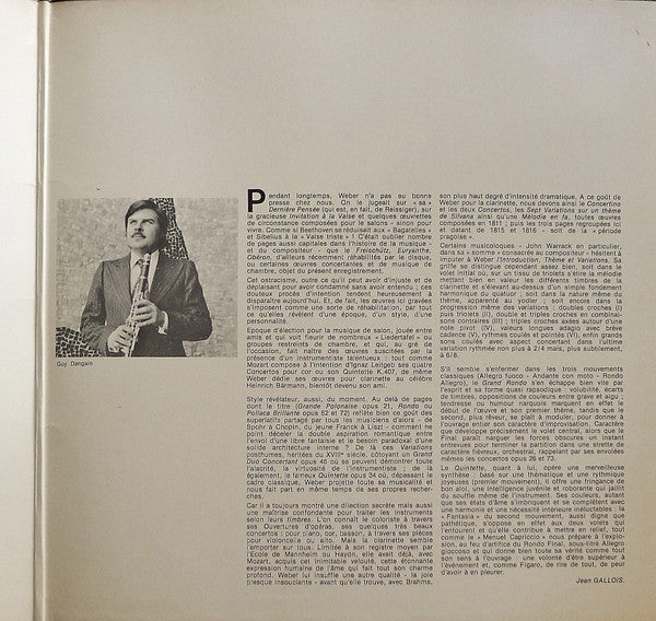 Carl Maria Von Weber - Guy Dangain - Trio À Cordes De Paris, Serge Hurel, Fabienne Boury : Quintette Pour Clarinette Et Cordes Op. 34 / Introduction, Thème Et Variations Pour Clarinette Et Quatuor À Cordes Op. Posth. / Grand Duo Concertant Pour Clarinette Et Piano Op. 46 (LP, Gat)