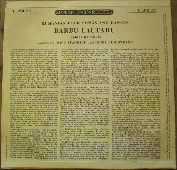 Orchestra Barbu Lăutaru , Conductors: Nicu Stănescu And Ionel Budișteanu : Rumanian Folk Songs And Dances (10", Mono)