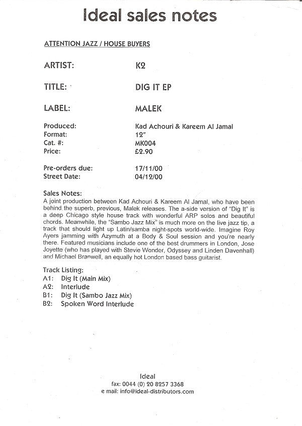 K2 (10) : Dig It EP (12", EP)