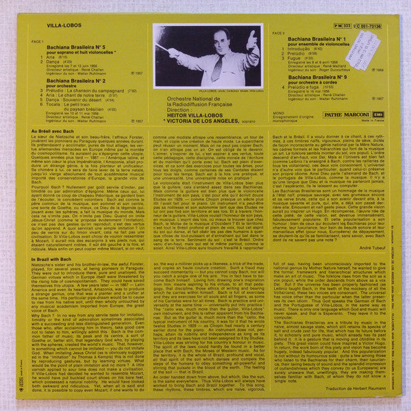 Heitor Villa-Lobos, Victoria De Los Angeles, Orchestre National De France : Bachianas Brasileiras Nos. 1, 2, 5 & 9 (LP, Mono, RE)