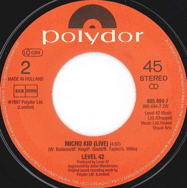 Level 42 : To Be With You Again (7", Single)