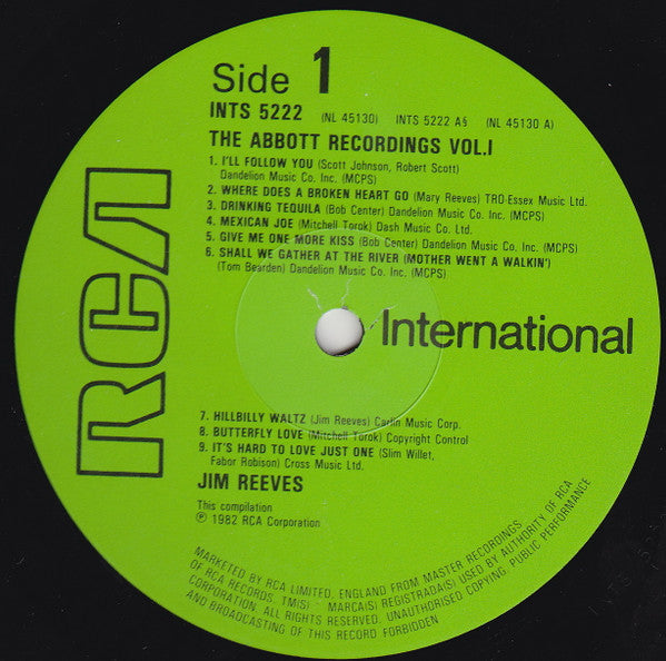 Jim Reeves : The Abbott Recordings Volume 1 (LP, Comp, Mono)