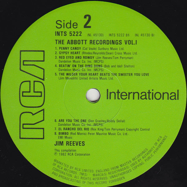 Jim Reeves : The Abbott Recordings Volume 1 (LP, Comp, Mono)