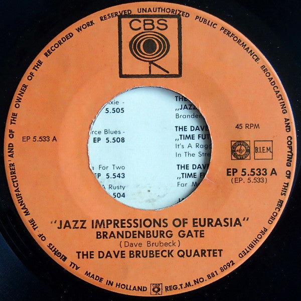 The Dave Brubeck Quartet : Jazz Impressions of Eurasia (7", EP)
