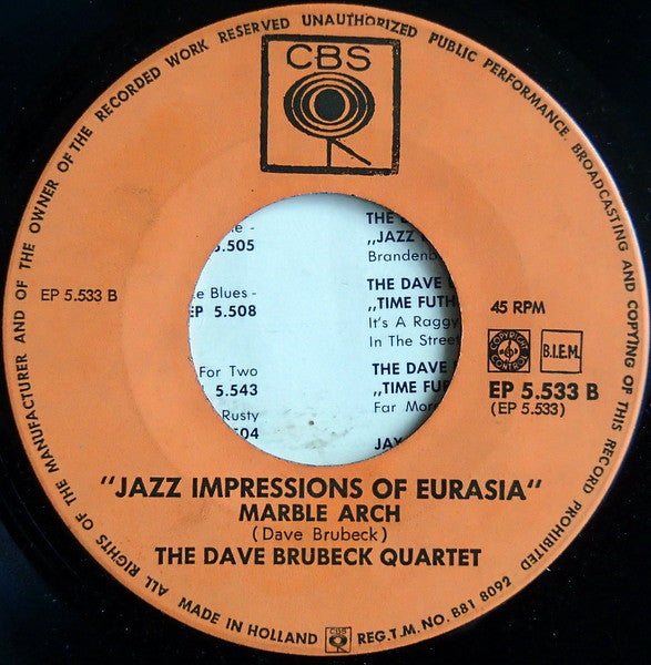 The Dave Brubeck Quartet : Jazz Impressions of Eurasia (7", EP)