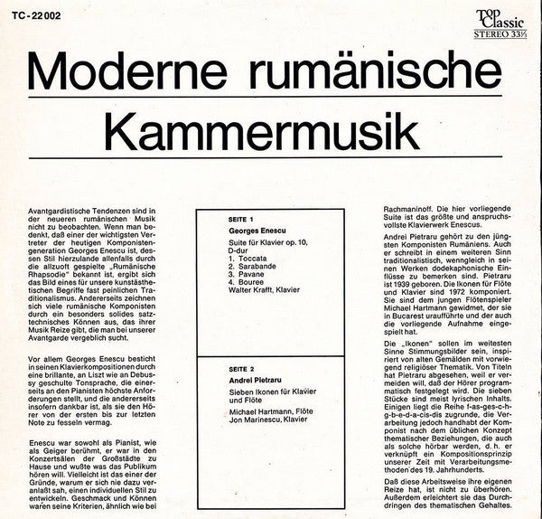 George Enescu - Andrei Pietraru : Moderne Rumänische Kammermusik (LP)