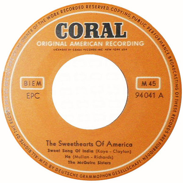 McGuire Sisters : The Sweethearts Of America (7", EP, Mono)