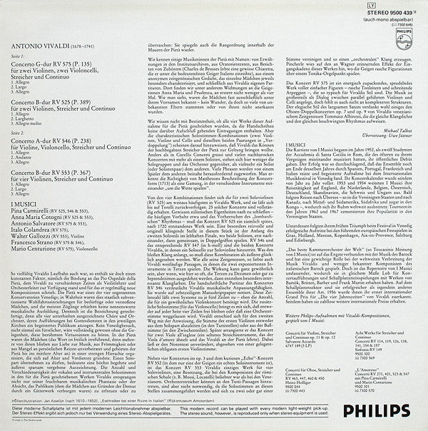 Antonio Vivaldi, I Musici : Vier Concerti RV 525, 546, 553 & 575 (LP)