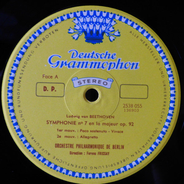 Ludwig Van Beethoven, Berliner Philharmoniker, Ferenc Fricsay : Symphonie N°7 En La Majeur (LP, RE)
