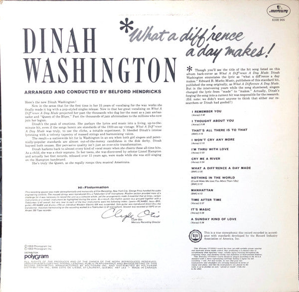 Dinah Washington : What A Diff'rence A Day Makes! (LP, Album, RE)