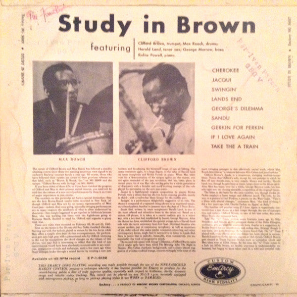 Clifford Brown And Max Roach : Study In Brown (LP, Album)