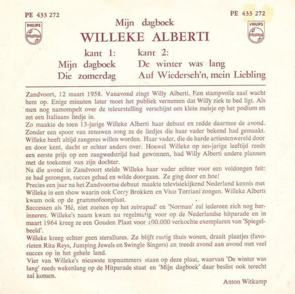 Willeke Alberti : Mijn Dagboek (7", EP, Mono)