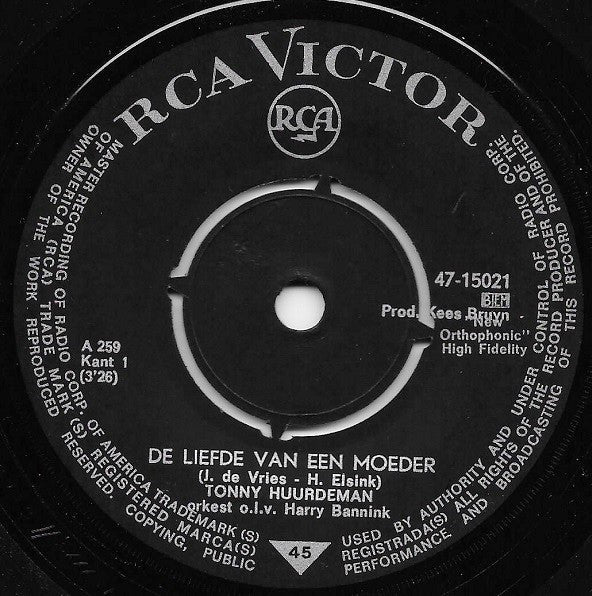 Tonny Huurdeman : De Liefde Van Een Moeder (7", Single)