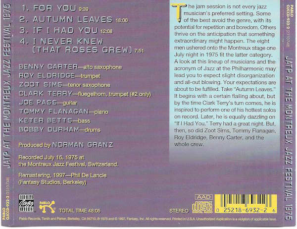 Various : JATP (Jazz At The Philharmonic At The Montreux Jazz Festival 1975) (CD, Album, RE, RM)