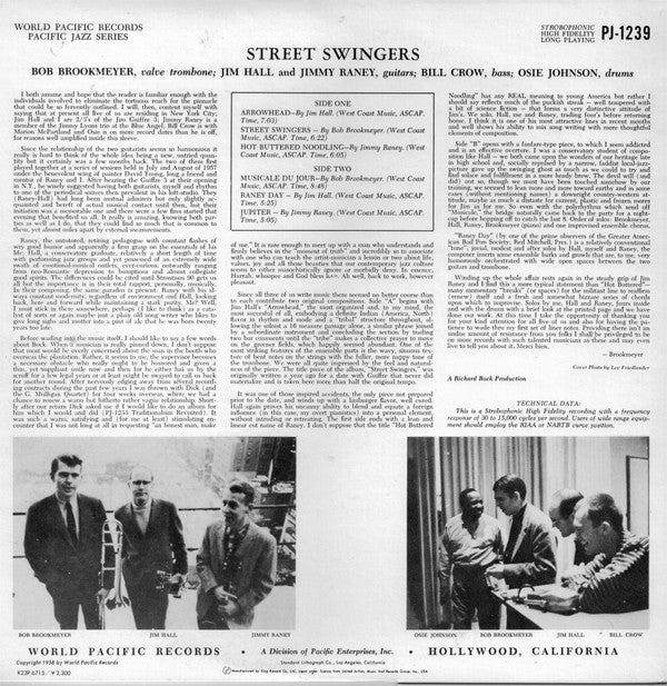 Brookmeyer* / Hall* / Raney* : The Street Swingers (LP, Album, Mono, RE, wit)