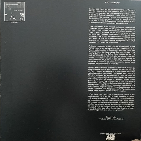 Paul Desmond : Focus On: Paul Desmond With Jim Hall, Percy Heath, Connie Kay (LP, Album, RE, Gat)