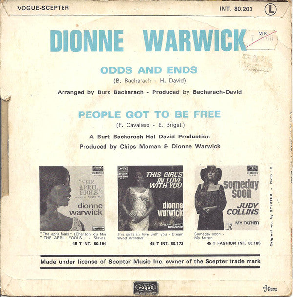 Dionne Warwick :  Odds And Ends  (7", Single)