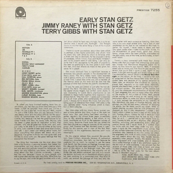 Stan Getz, Jimmy Raney, Terry Gibbs : Early Stan (LP, Comp, Mono)