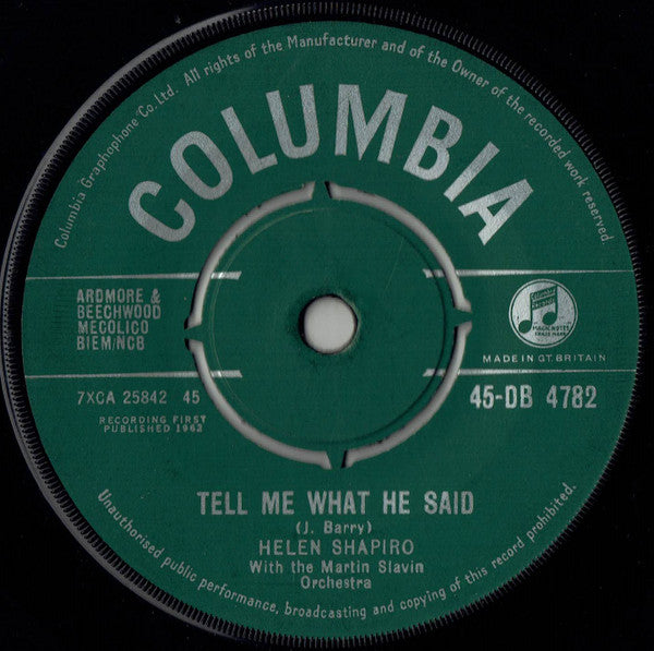 Helen Shapiro With The Martin Slavin Orchestra* : Tell Me What He Said (7", Single)
