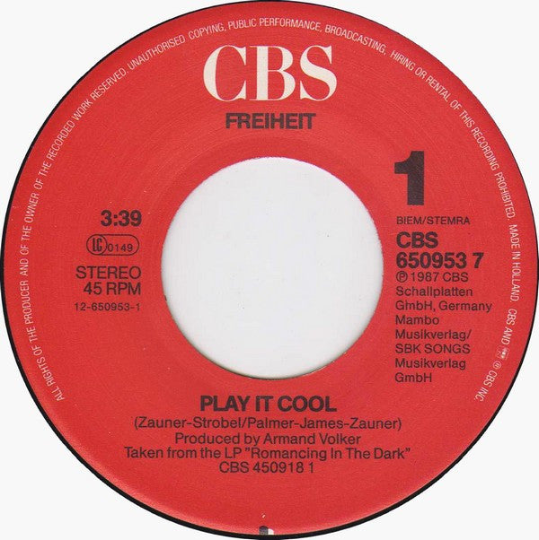 Freiheit* : Play It Cool (7", Single)