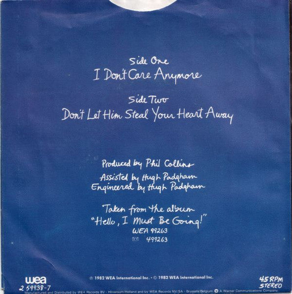 Phil Collins : I Don't Care Anymore (7", Single)