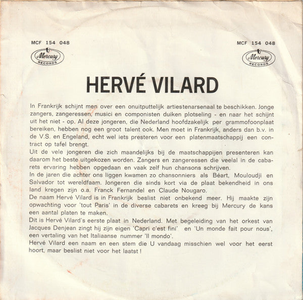 Hervé Vilard : Capri C'est Fini (7", Single, Mono)