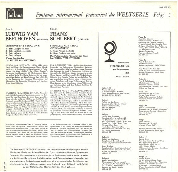 Ludwig van Beethoven, Franz Schubert, Willem Van Otterloo, Wiener Symphoniker, The Hague Philharmonic : Beethoven, Symphonie Nr.5 / Schubert, Unvollendete (LP, Mono)