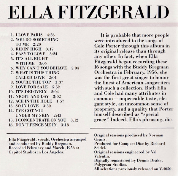 Ella Fitzgerald : The Cole Porter Songbook, Vol. 2 (CD, Album, RM)