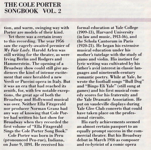 Ella Fitzgerald : The Cole Porter Songbook, Vol. 2 (CD, Album, RM)
