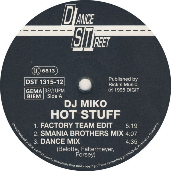 DJ Miko : Hot Stuff / Lovely Lullaby (12")