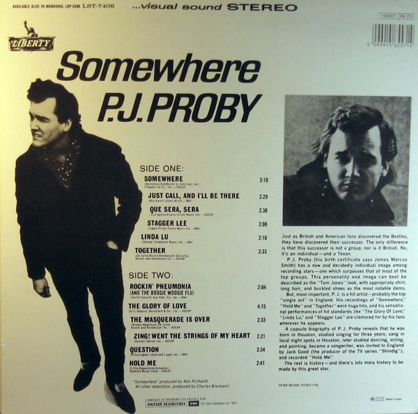 P.J. Proby : Somewhere (LP, Album, RE)