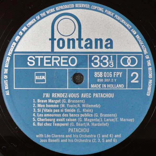 Patachou : J'Ai Rendez-Vous Avec Patachou (LP, Album, Comp)