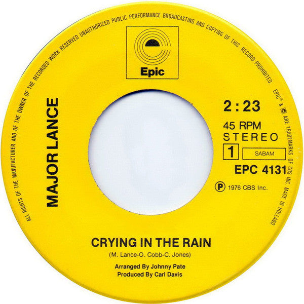 Major Lance : Crying In The Rain / Hey Little Girl (7")