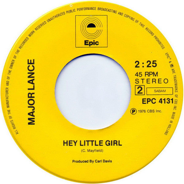 Major Lance : Crying In The Rain / Hey Little Girl (7")