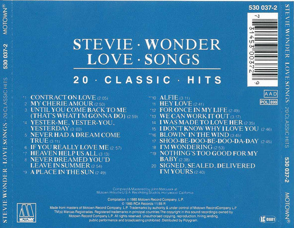 Stevie Wonder : Love Songs - 20 Classic Hits (CD, Comp, RE)