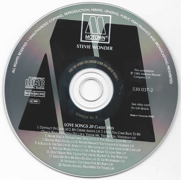 Stevie Wonder : Love Songs - 20 Classic Hits (CD, Comp, RE)