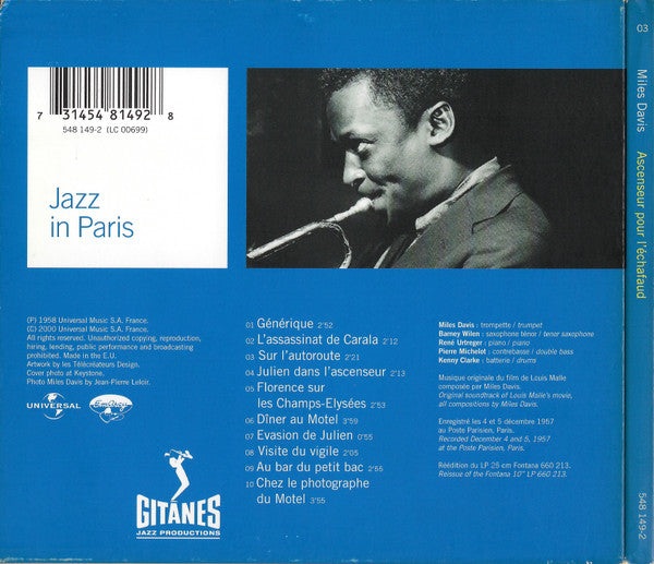 Miles Davis : Ascenseur Pour L'Échafaud (CD, Album, RE, RM, Dig)