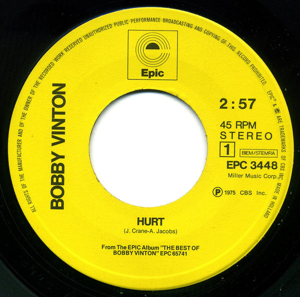 Bobby Vinton : Hurt / There! I've Said It Again (7", Single)