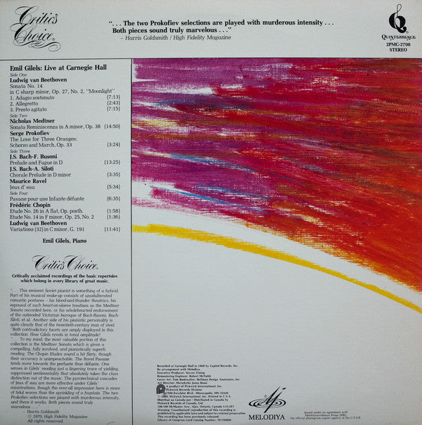 Emil Gilels : Live At Carnegie Hall  (2xLP, Album, RE, RM)