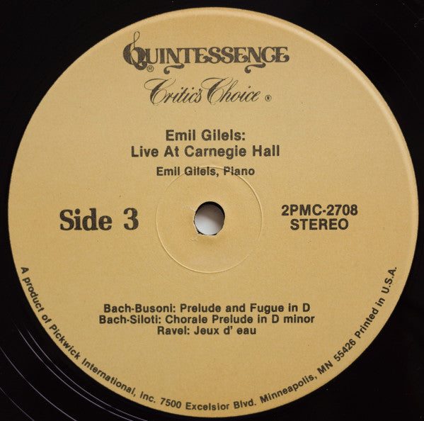 Emil Gilels : Live At Carnegie Hall  (2xLP, Album, RE, RM)
