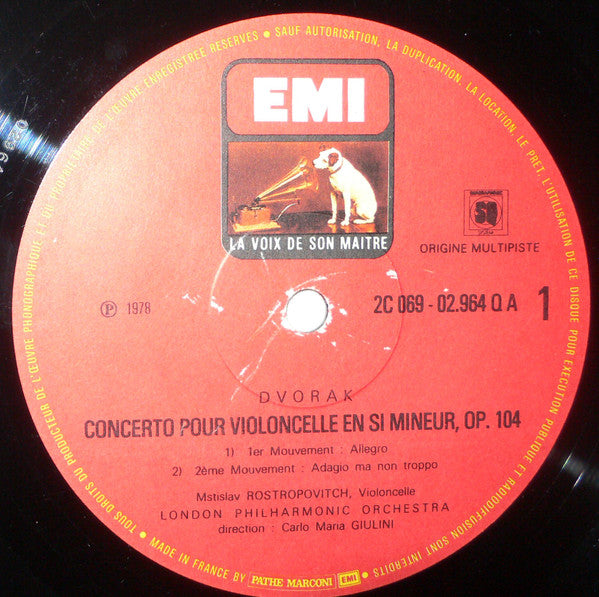 Mstislav Rostropovich, Carlo Maria Giulini, London Philharmonic Orchestra - Antonín Dvořák / Camille Saint-Saëns : Concerto En Si Mineur / Concerto En La Mineur (LP, Quad)